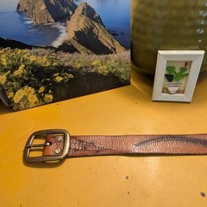 Brown Leather Belt with Gold Buckle